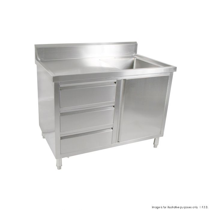 Single Sink Cabinet with Drawers and Doors Sink on Right 1200x600x900+150mm