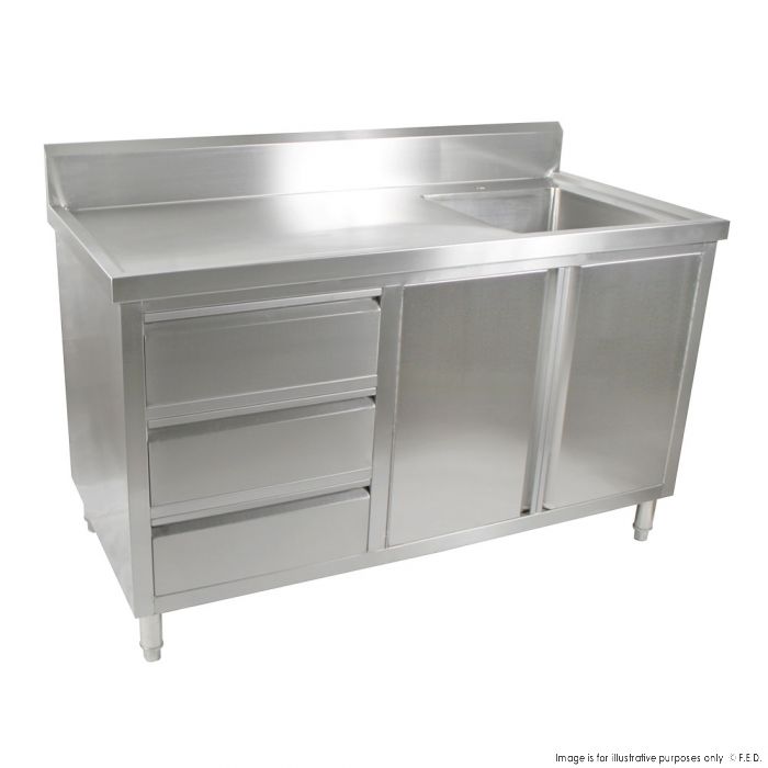 Single Sink Cabinet with Drawers and Doors Sink on Right 1500x600x900+150mm