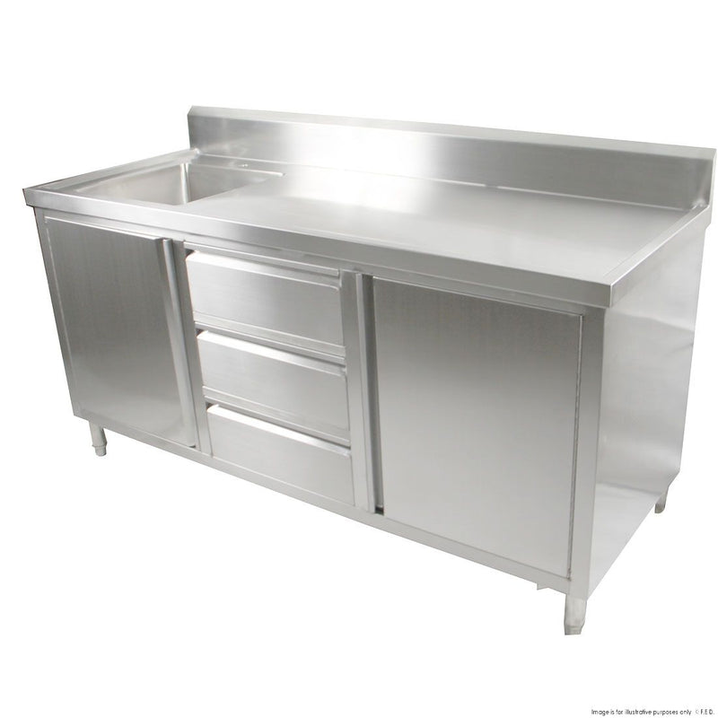 Single Sink Cabinet with Drawers and Doors Sink on Left 1800x600x900+150mm