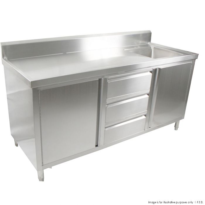 Single Sink Cabinet with Drawers and Doors Sink on Right 2100x600x900+150mm