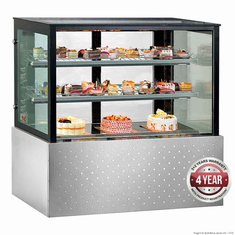 Black Trim Square Glass Cake Display 2 Shelves 900x700x1250mm