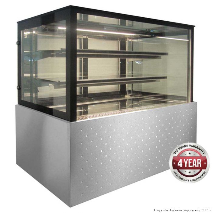 Black Trim Square Glass Hot Food Display 3 Shelves 1200X700X1250mm