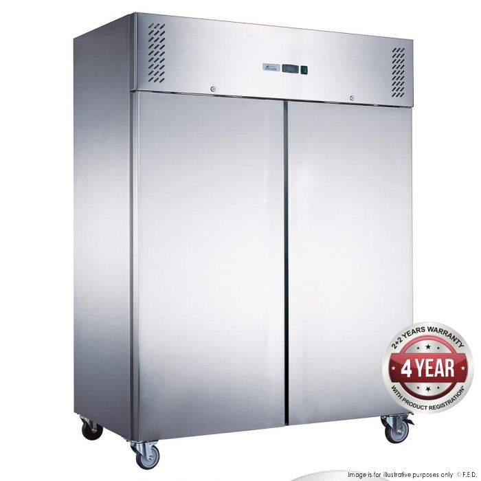 1200L S/S Two Full Door Upright Freezer 1340x810x2000mm 730W/10A