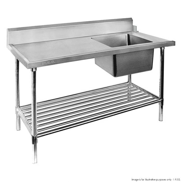 Single Sink Inlet Bench for Dishwasher - Right Handed 1800x700x900mm