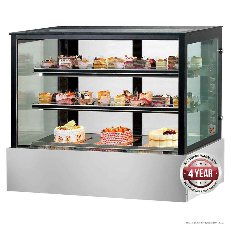 Black Trim Square Glass Cake Display 2 Shelves 1200x700x1100mm