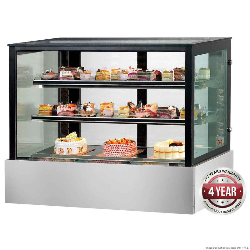 Black Trim Square Glass Cake Display 2 Shelves 900x700x1100mm