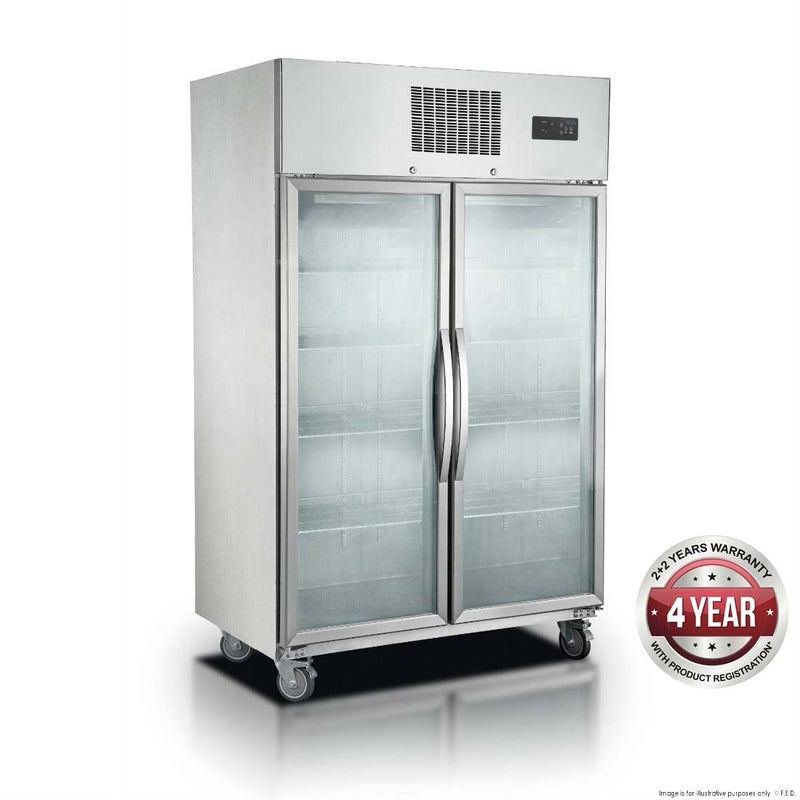 Thermaster 1000L Double Glass Door Upright Display Fridge 1220 x 760 x 1980mm