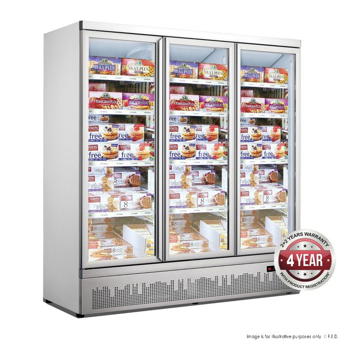 Thermaster 1480L Triple Glass Door Colourbond Upright Supermarket Freezer Bottom Mounted 1880 x 710 x 1990mm