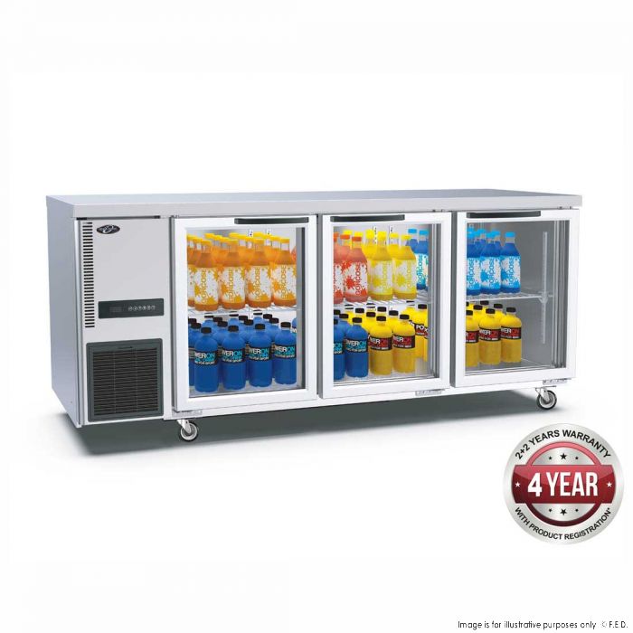 Thermaster S/S Triple Door Glass Bench Fridge 1800 x 700 x 850mm