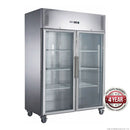 1410L S/S Two Glass Door Upright Fridge 1480x810x2000mm 415W/10A