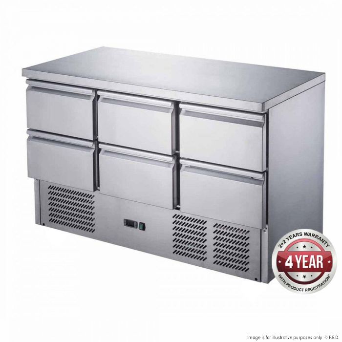 368L 6 Drawers S/S Benchtop Fridge 1365x700x900mm 255W/10A