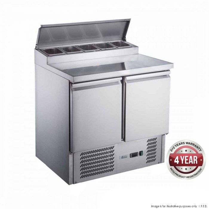 240L Two Door Salad Preparation Top Fridge Take 5 X 1/6 Pans 900x700x1020mm 255W/10A